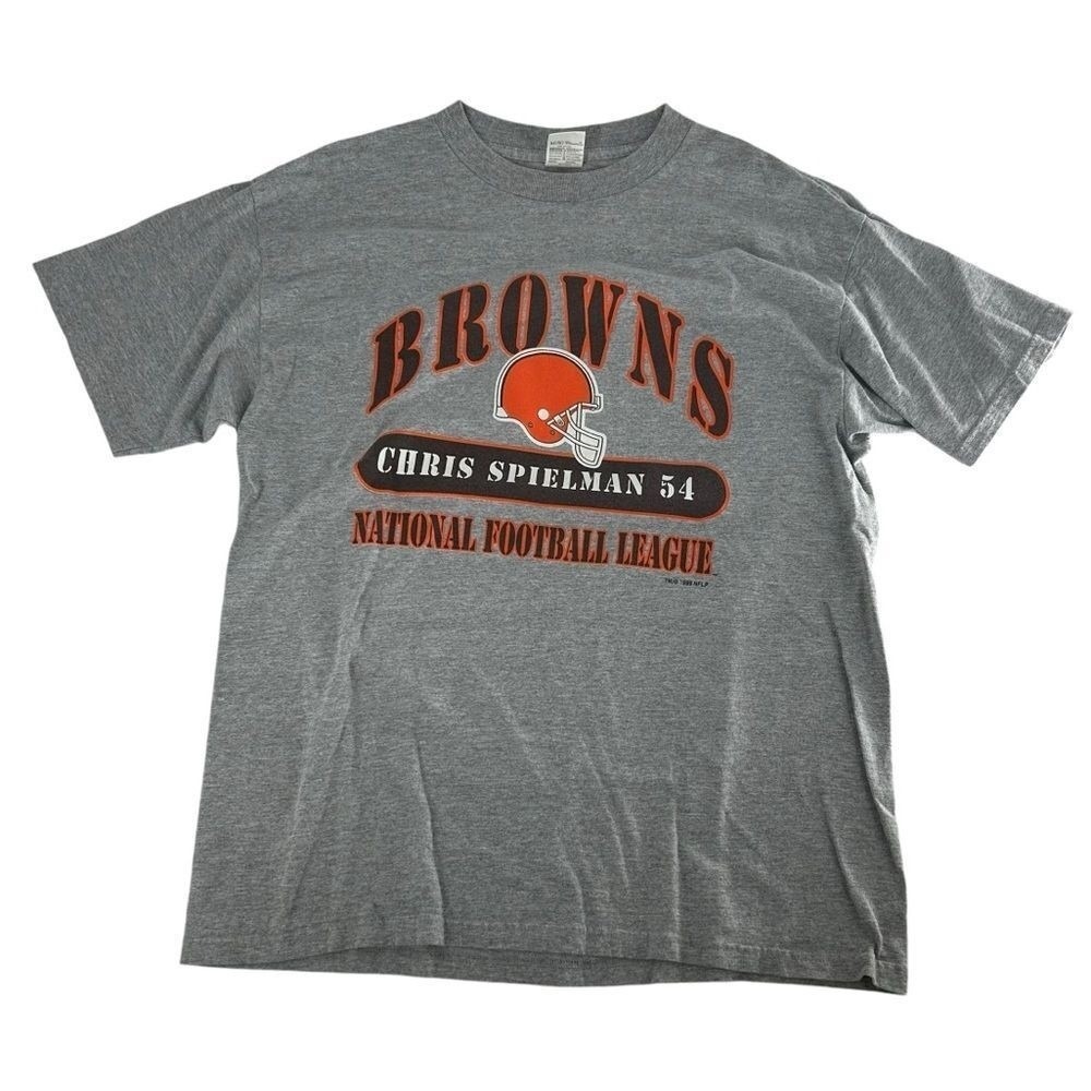 Vintage 90s Cleveland Browns Shirt Mens XL Grey‎ Helmet 1999 NFLP Chris Spielman